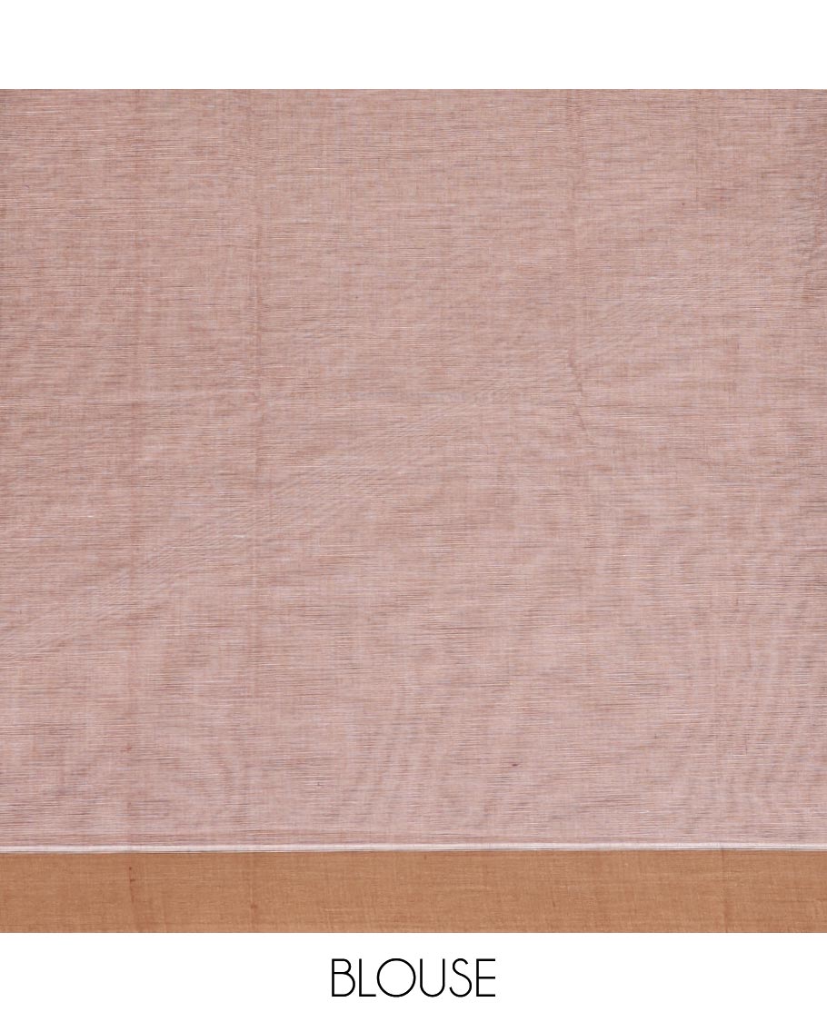 Brown motifs kanchi cotton saree with contrast border & floral design pallu