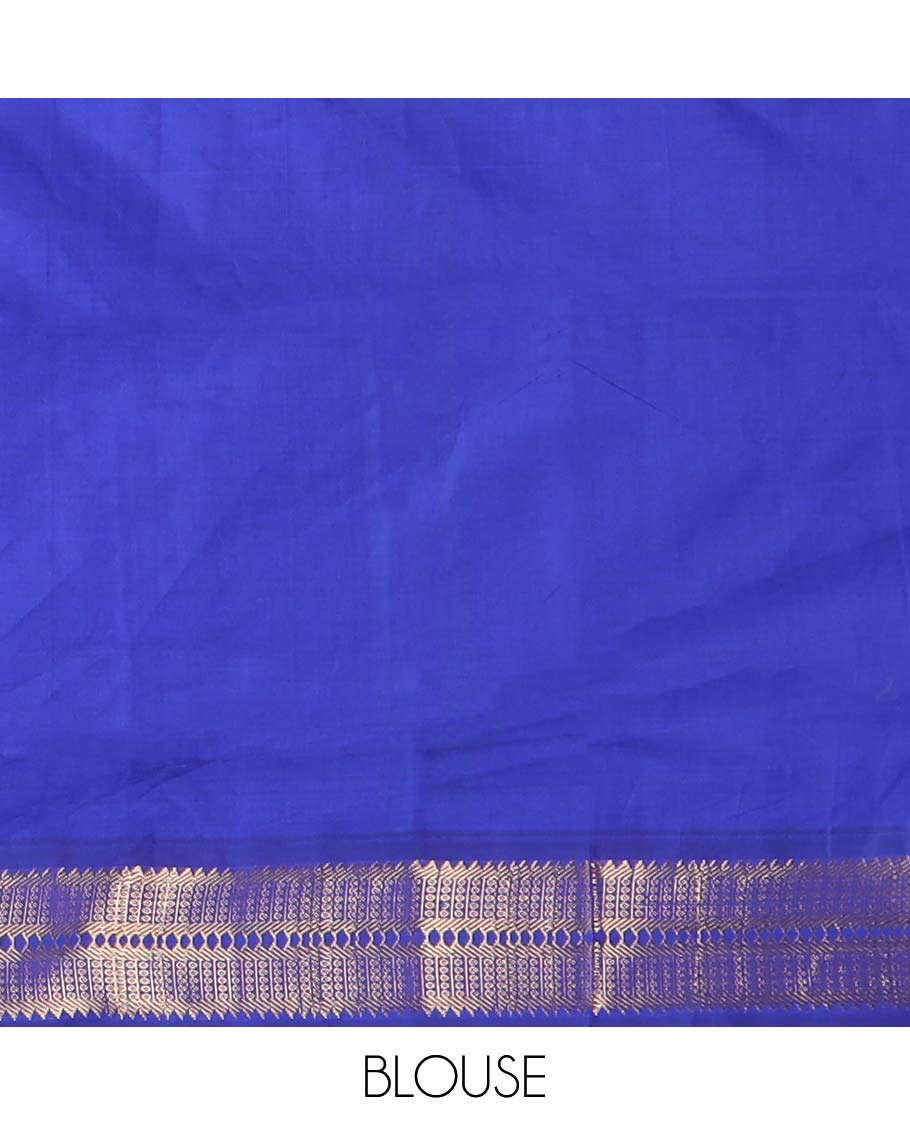 Parrot green plain poly cotton saree, contrast traditional zari border, and striped pallu