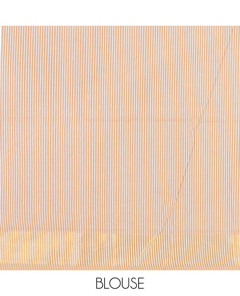 Sandal striped jute cotton saree, bavanji border, and striped pallu