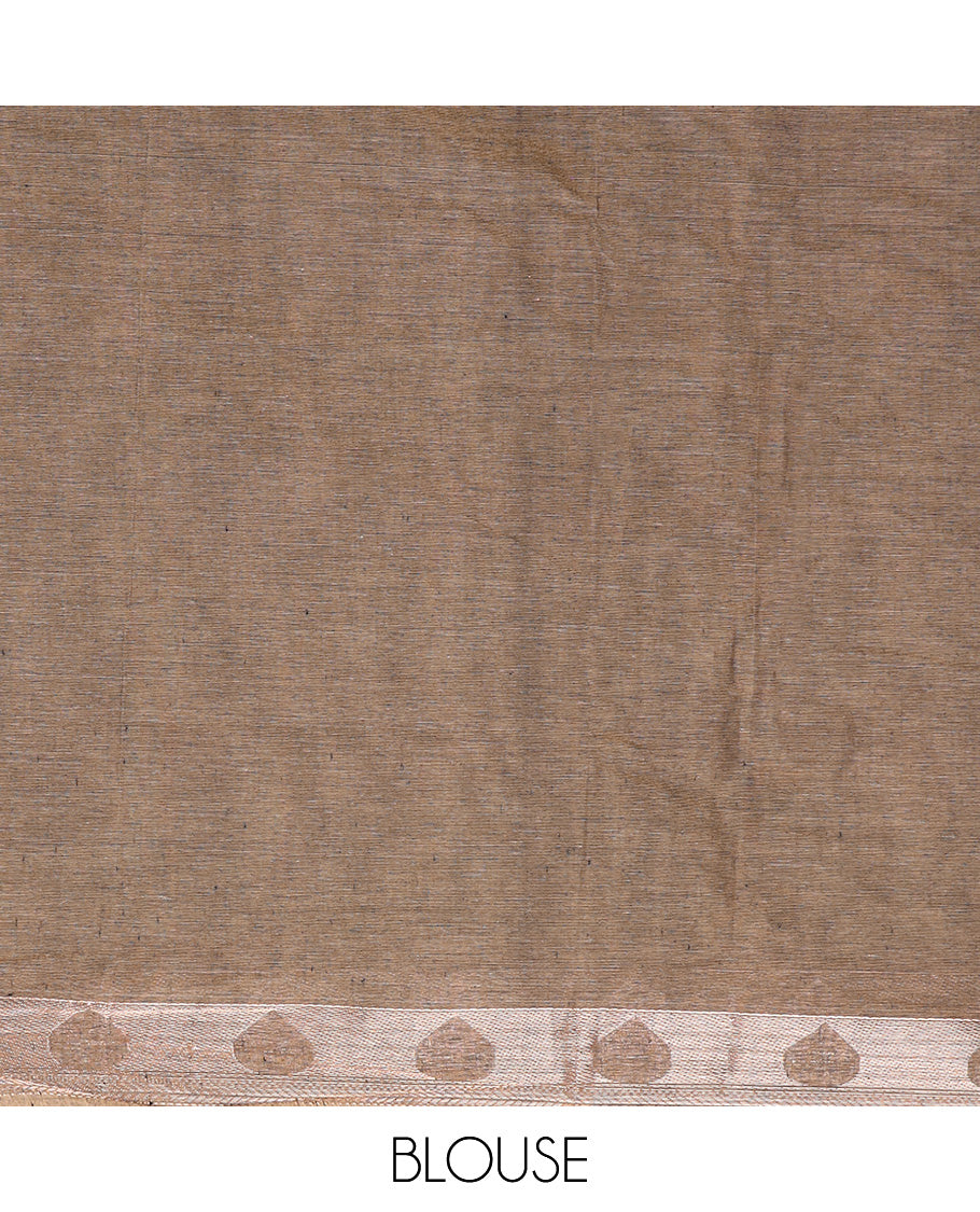 Brown thilakam zari buttas Coimbatore Cotton saree, zari border, and pallu of floral, and thilakam designs