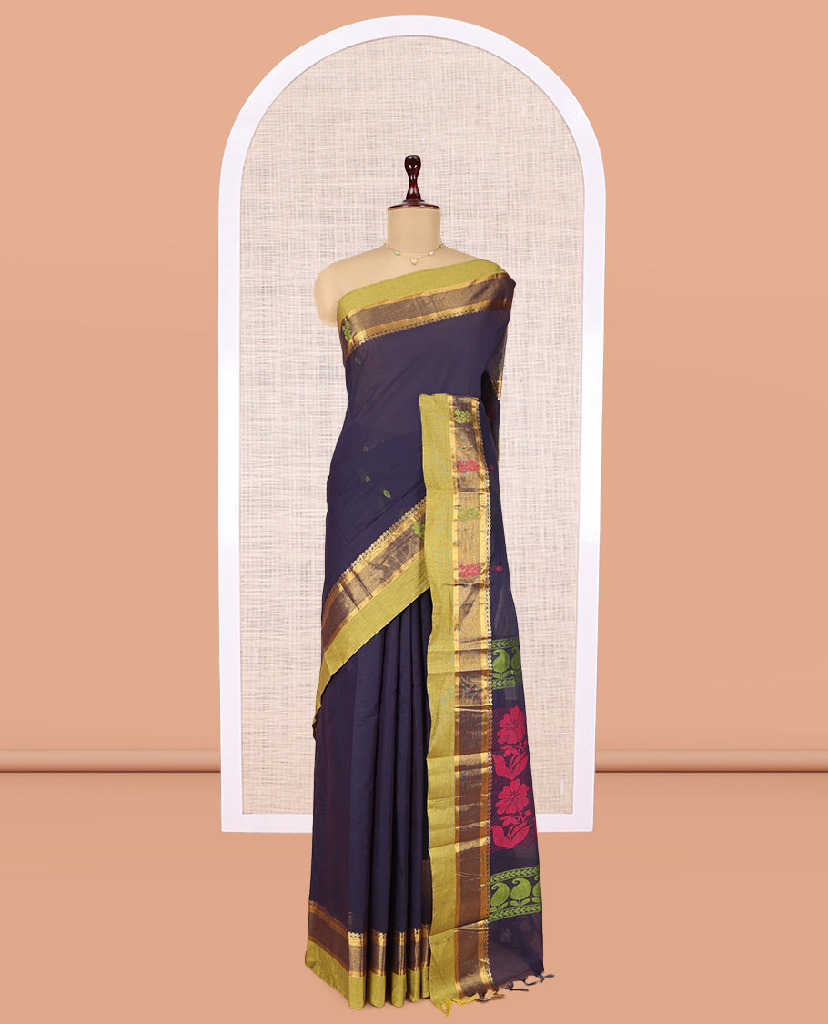 Blue Plain Kanchi Cotton Saree