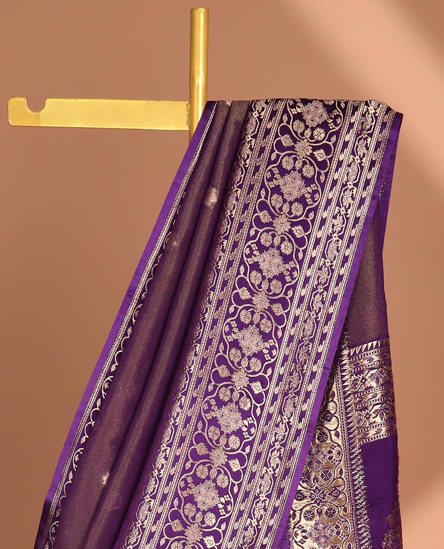 Violet floral motifs dola saree with self intricate design border & floral design pallu