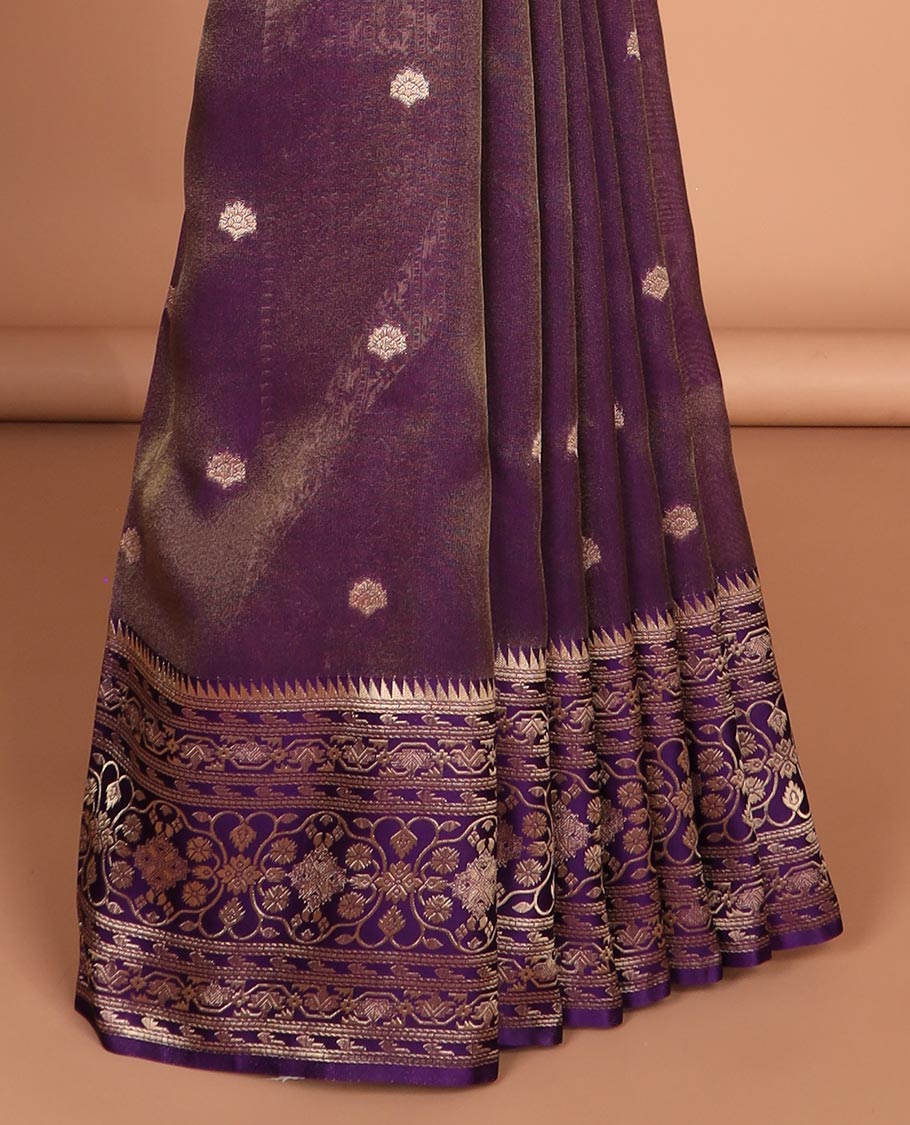 Violet floral motifs dola saree with self intricate design border & floral design pallu