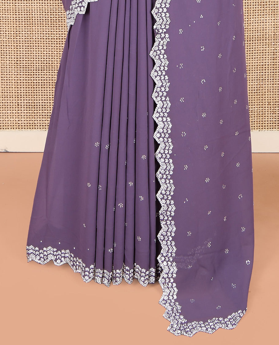 Grey Designer Saree, Mesmerized with Swarovski Stonework, a Scallop Stonework Border, Matching Blouse