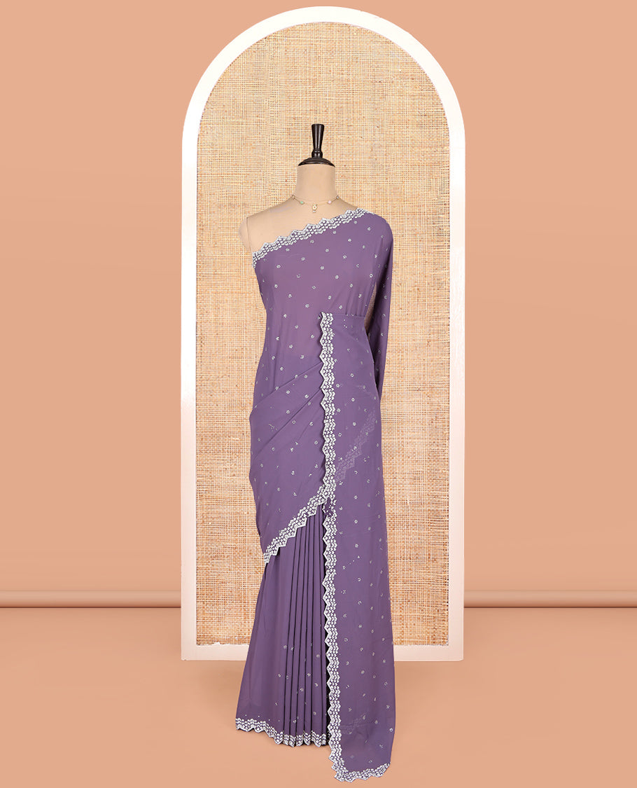 Grey Designer Saree, Mesmerized with Swarovski Stonework, a Scallop Stonework Border, Matching Blouse