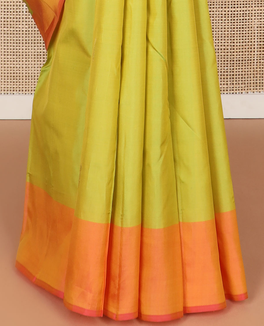 Green kancheepuram silk saree with contrast floral design border & floral motifs pallu