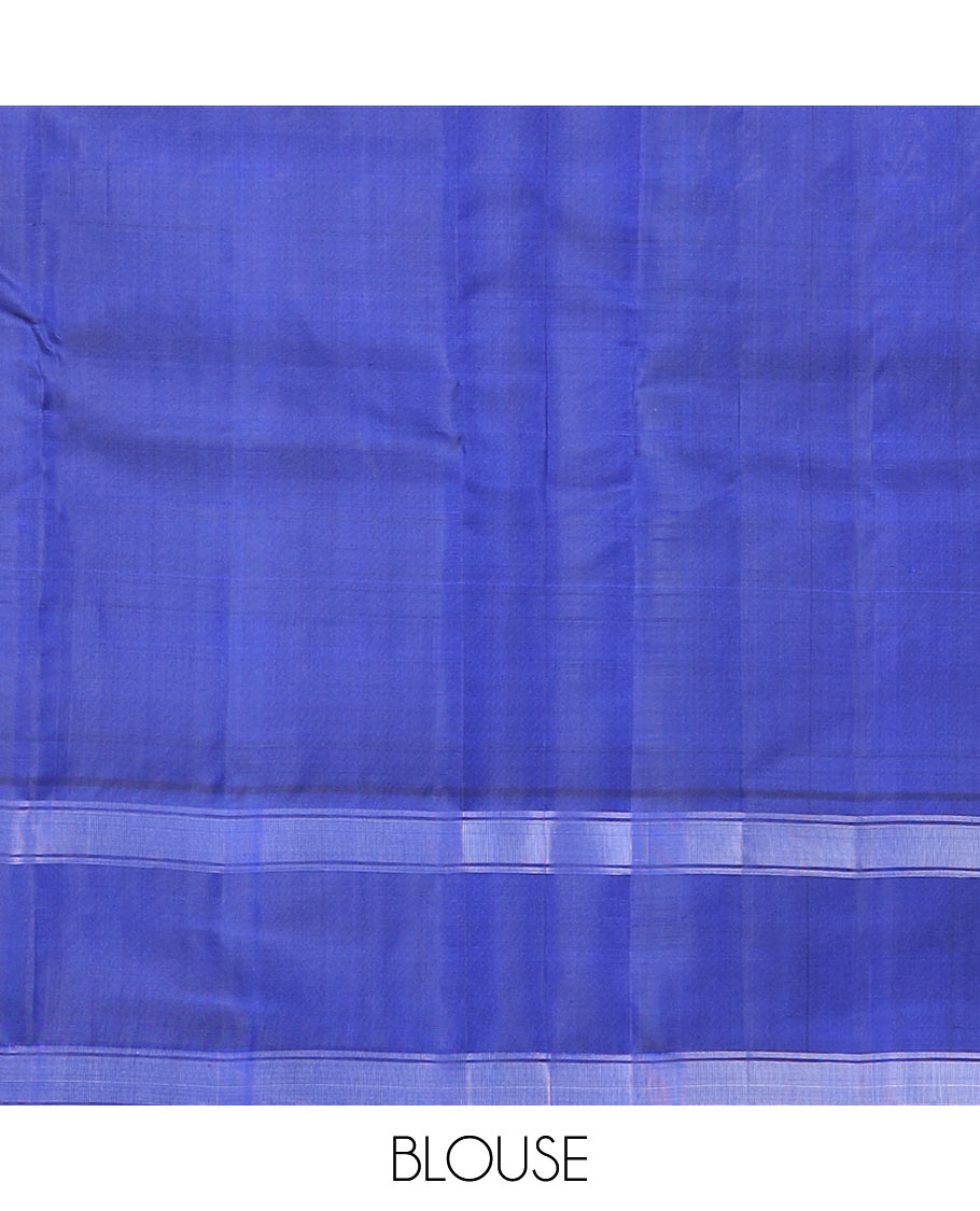 Blue checked and buttas Kanchipuram silk saree, contrast border of lotus designs, and pallu of zari designs
