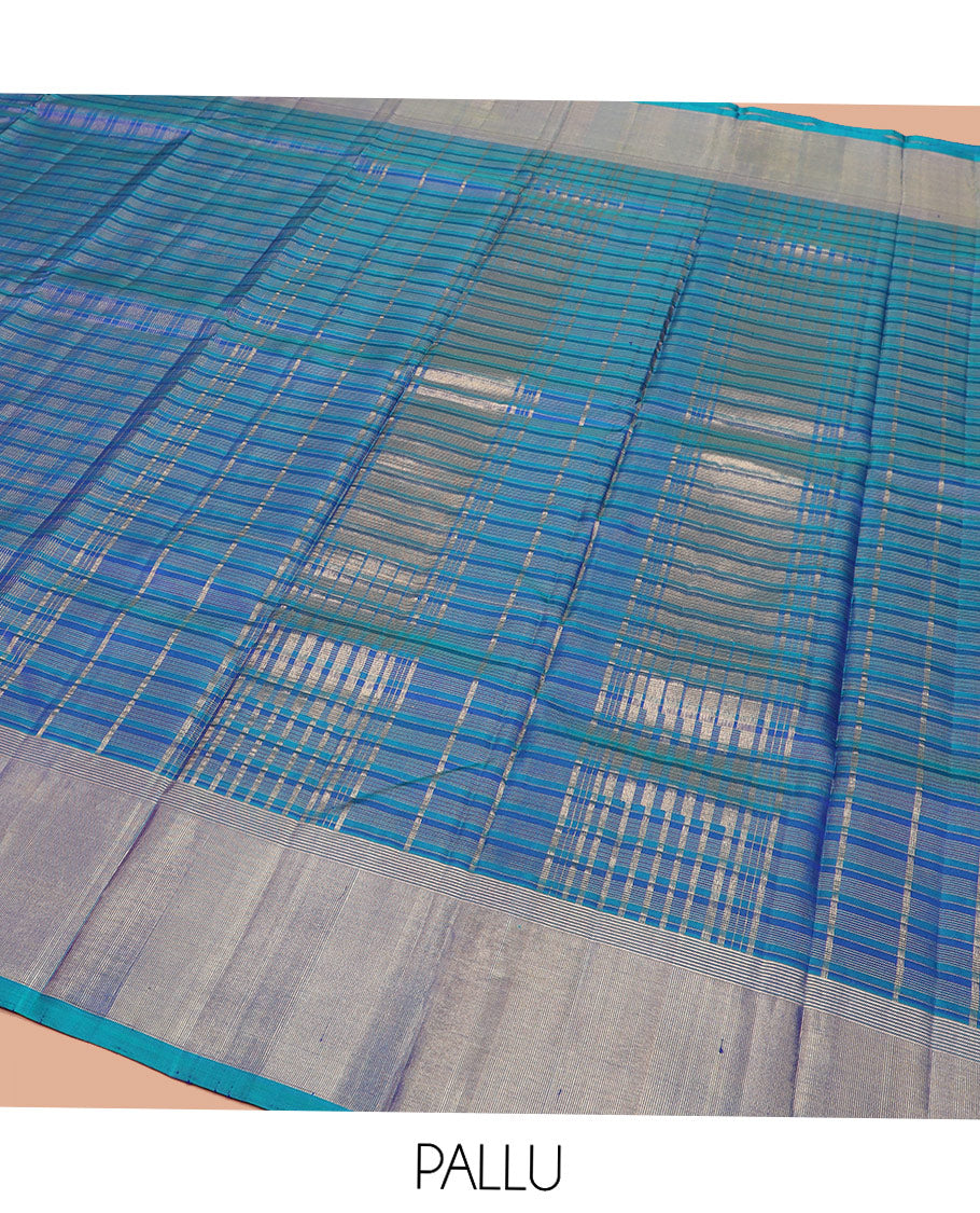 Blue Kanchipuram Silk Saree Highlighted by Checks All Over Its Body, Subtle Self-Border of Zari Designs, Pallu of Traditional Seppu Rekku Designs, and Paired with a Matching Blouse