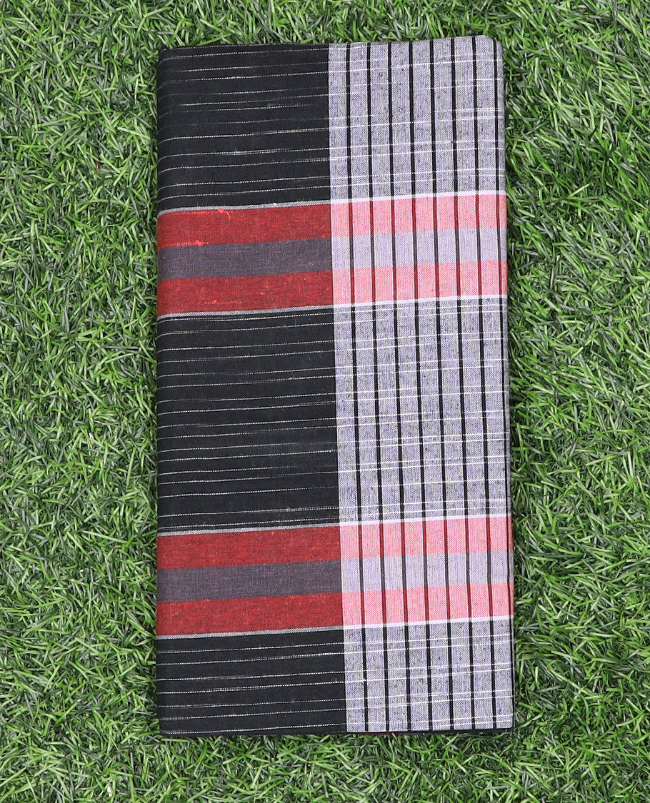 Black and grey color vertically and horizontally stripes printed cozy cotton lungi