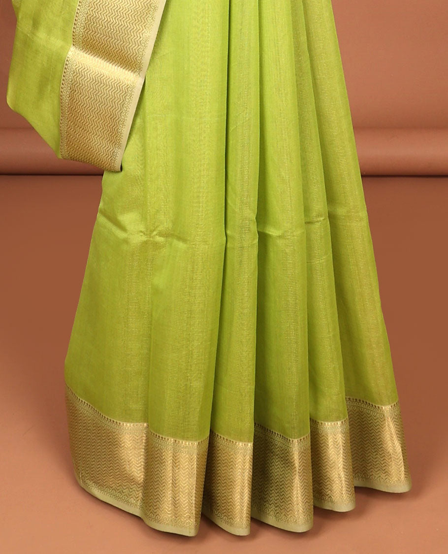 Green maheshwari cotton saree with contrast zari border & striped zari pallu