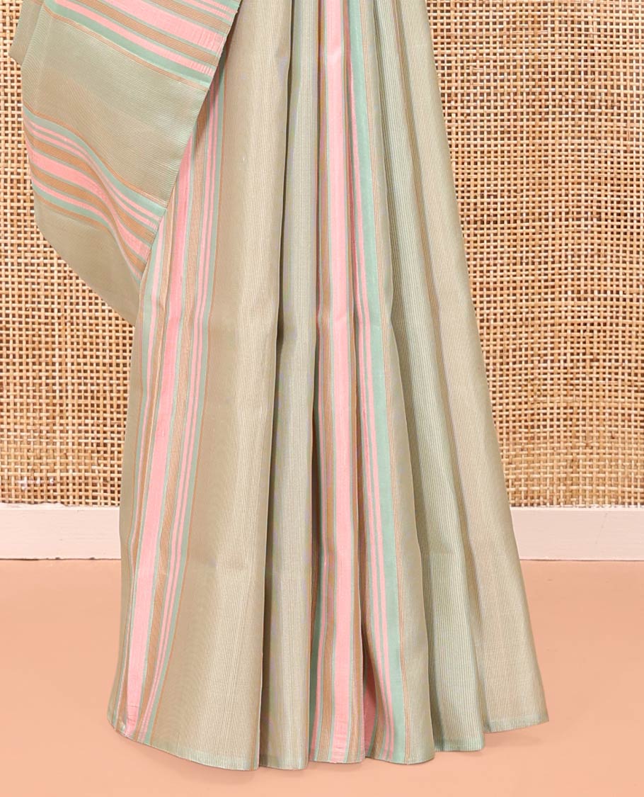 Borderless Multi-color Mayuri Soft Silk Saree, Subtly Sparkled With Stripes All Over Its Body, Complemented by Captivating Pallu, and Paired with a Contrast Blouse
