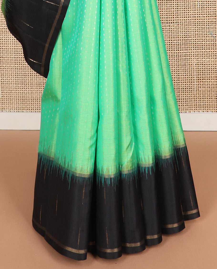light green striped mayuri soft silk saree with contrast zari design border & geometric design pallu