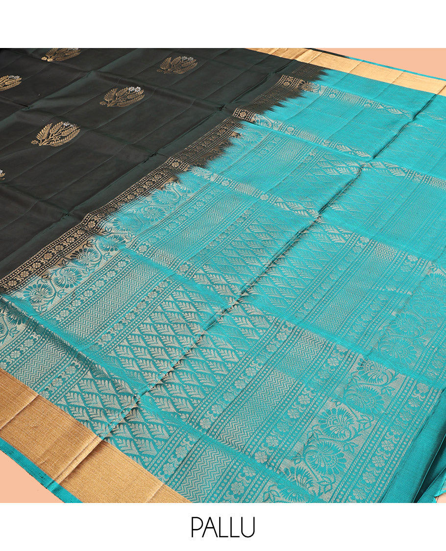 Black Mayuri Lite Silk Mix Saree, Richly Detailed with Zari Buttas, Zari Bavanji Border, Complemented by Contrast Intricate Pallu, and a Contrast Blouse
