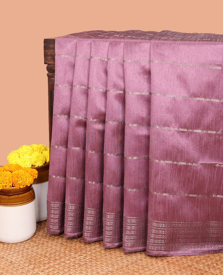 Wine antique runaway design art jute silk saree with antique zari border & silver box design pallu along with plain blouse