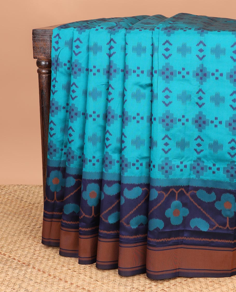 Rama green with blue patola design mulberry silk aree , double side border with one side bavanchi small border