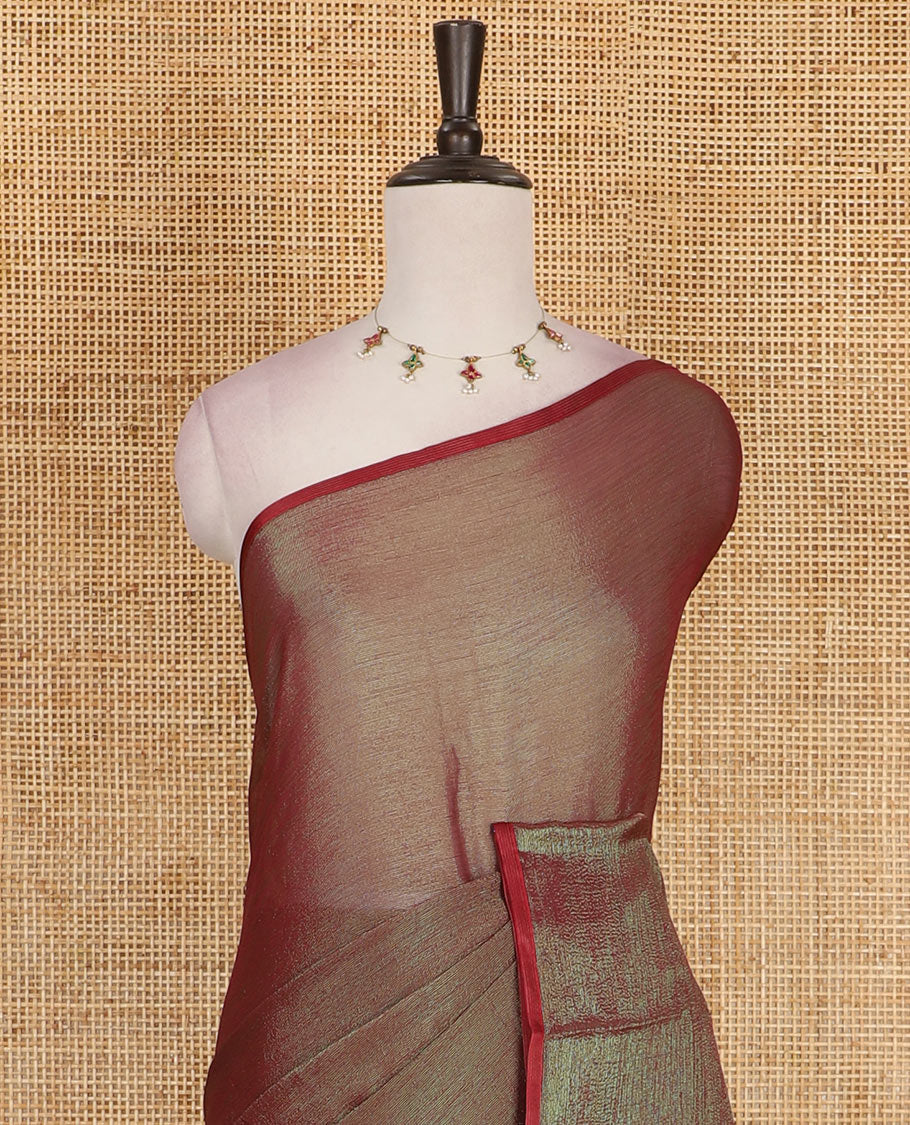 Borderless manthulir green plain design viscose saree, flower motifs printed matching blouse
