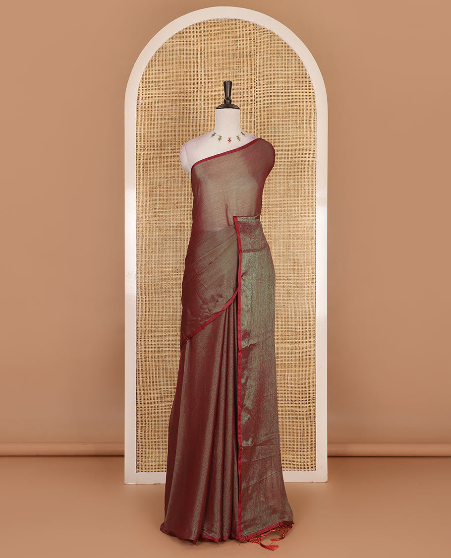 Borderless manthulir green plain design viscose saree, flower motifs printed matching blouse