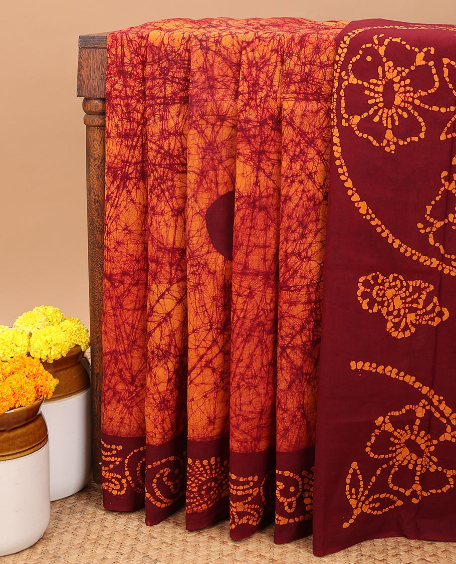 Mustard pathik printed sungudi cotton saree with pathik printed contrast border & pathik printed rich pallu along with pathik printed blouse