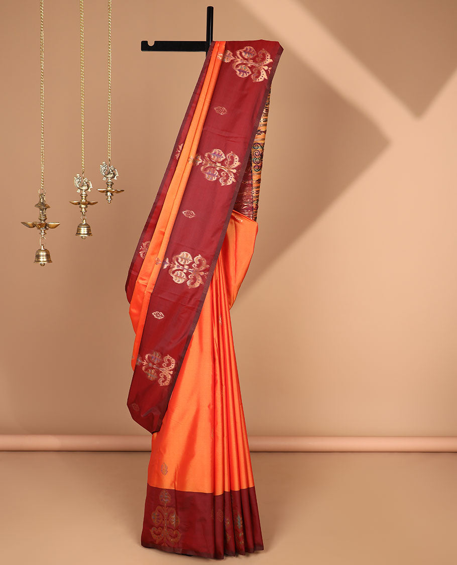 Mustard meena work butta luxury soft silk saree with open meena work with tussle & contrast blouse