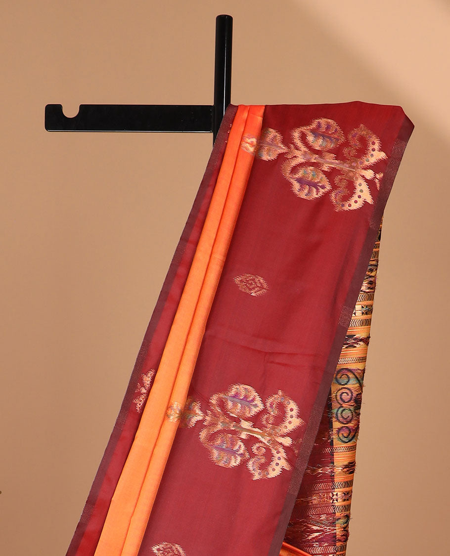 Mustard meena work butta luxury soft silk saree with open meena work with tussle & contrast blouse