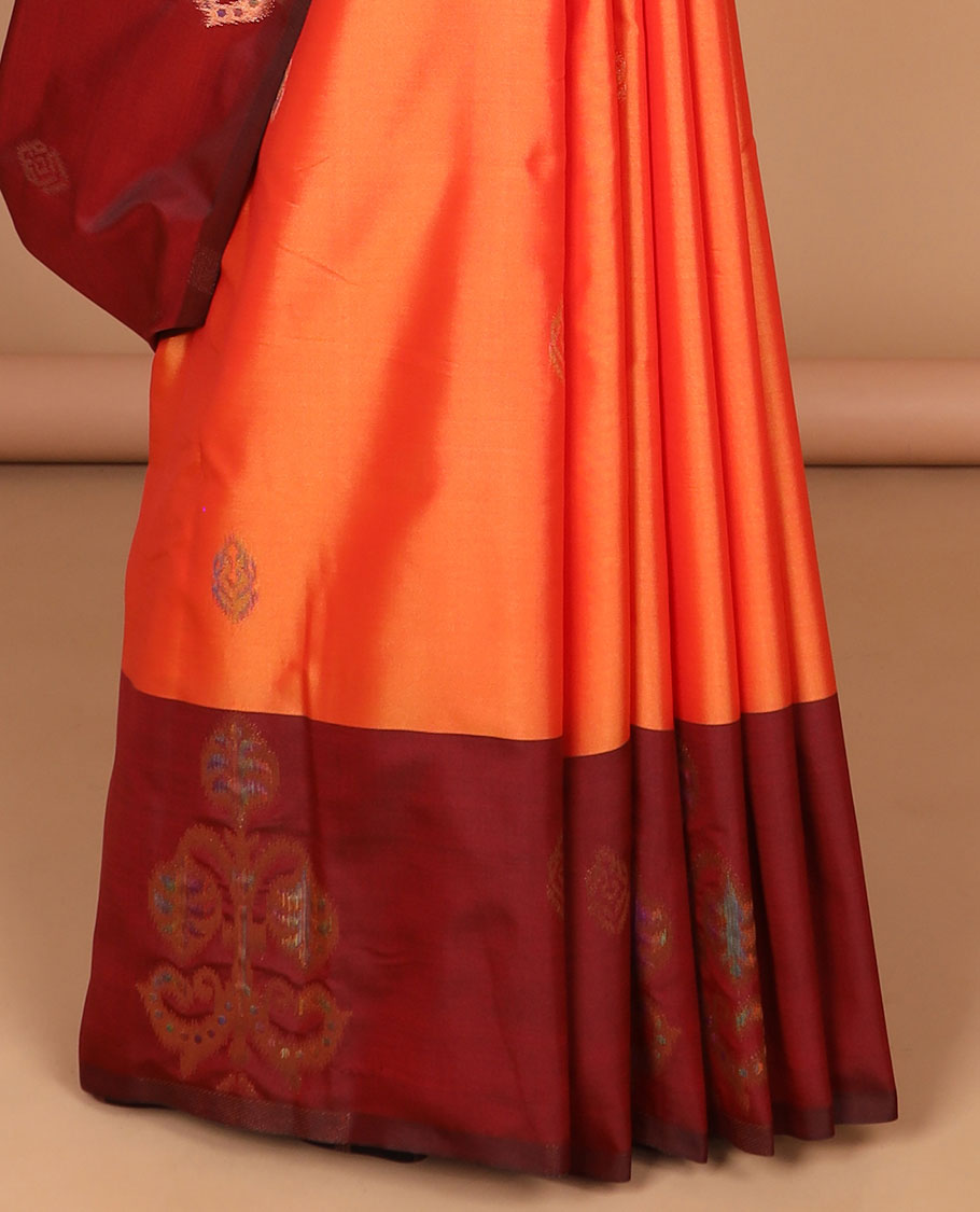 Mustard meena work butta luxury soft silk saree with open meena work with tussle & contrast blouse