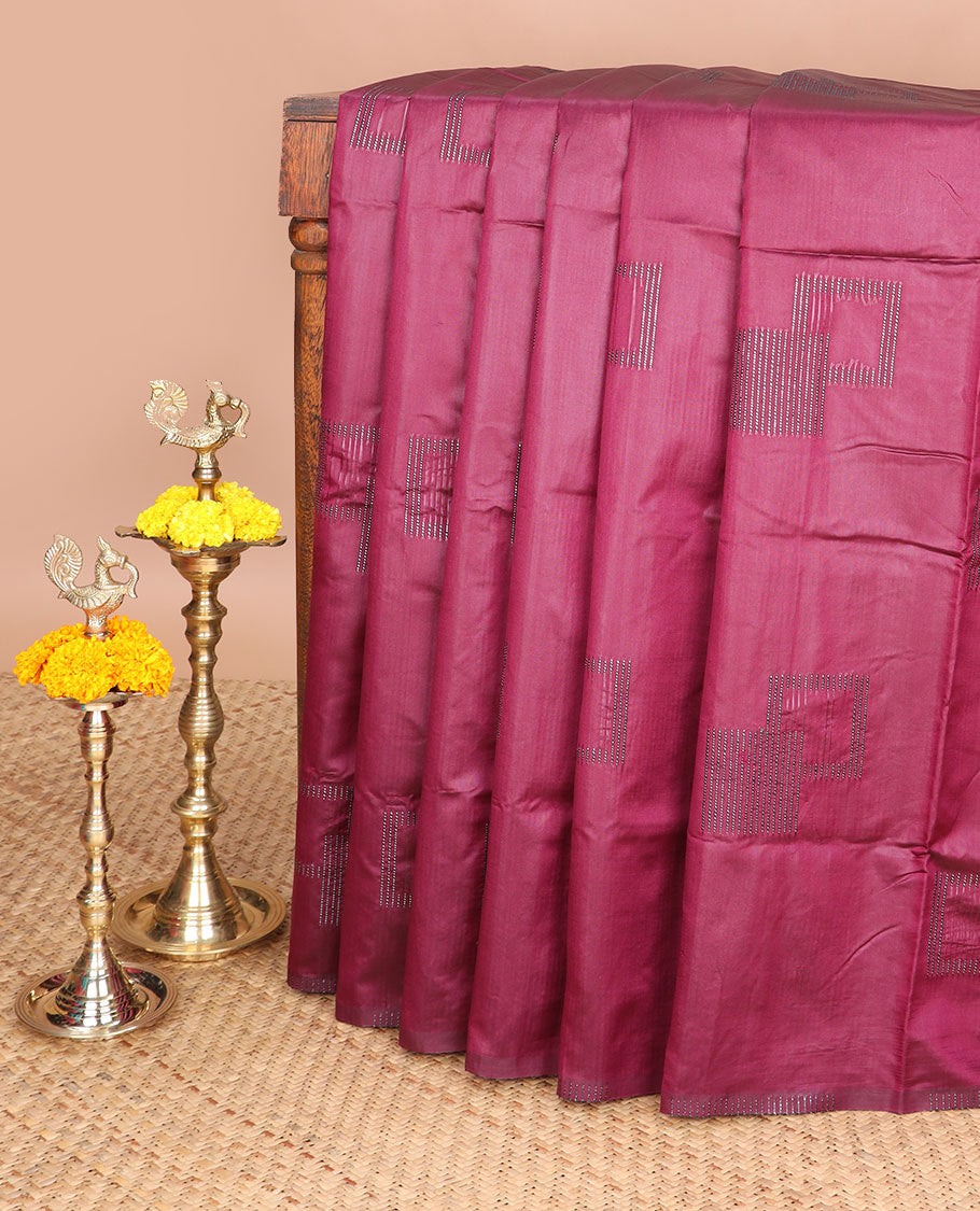 Maroon neem zari design litchi soft silk saree with self border & neem zari design pallu along with plain blouse