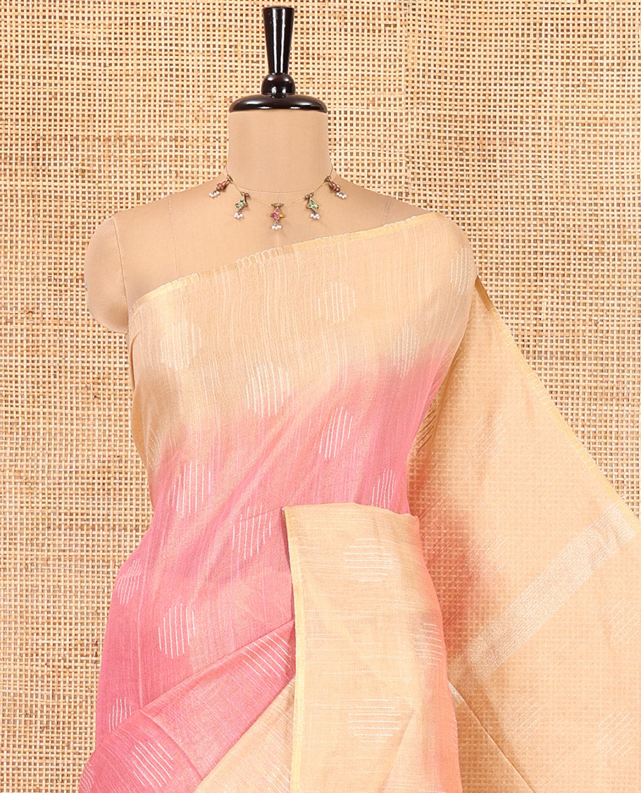 Pink Bhagalpur Cotton Saree, Adorned with Buttas, Complemented by a Contrast Border, Pallu, and a Contrast Blouse