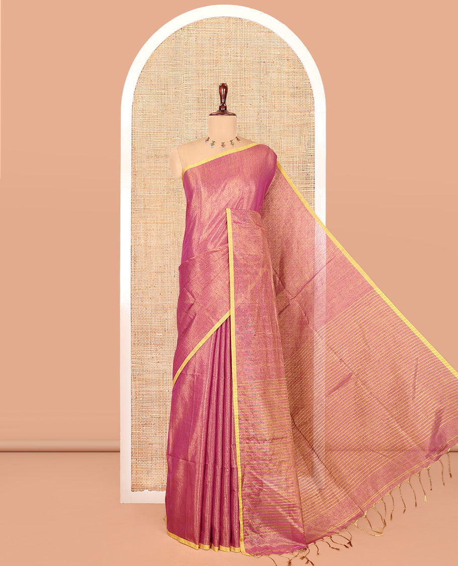 Borderless Light Purple Plain Khadi Tissue Saree, a Self-Striped Pallu, and a Matching Blouse