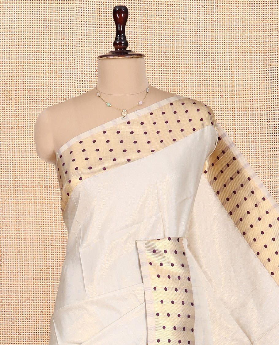 Gold-Purple Plain Tissue Saree, Gold Polka-Dotted Border, Matching Blouse