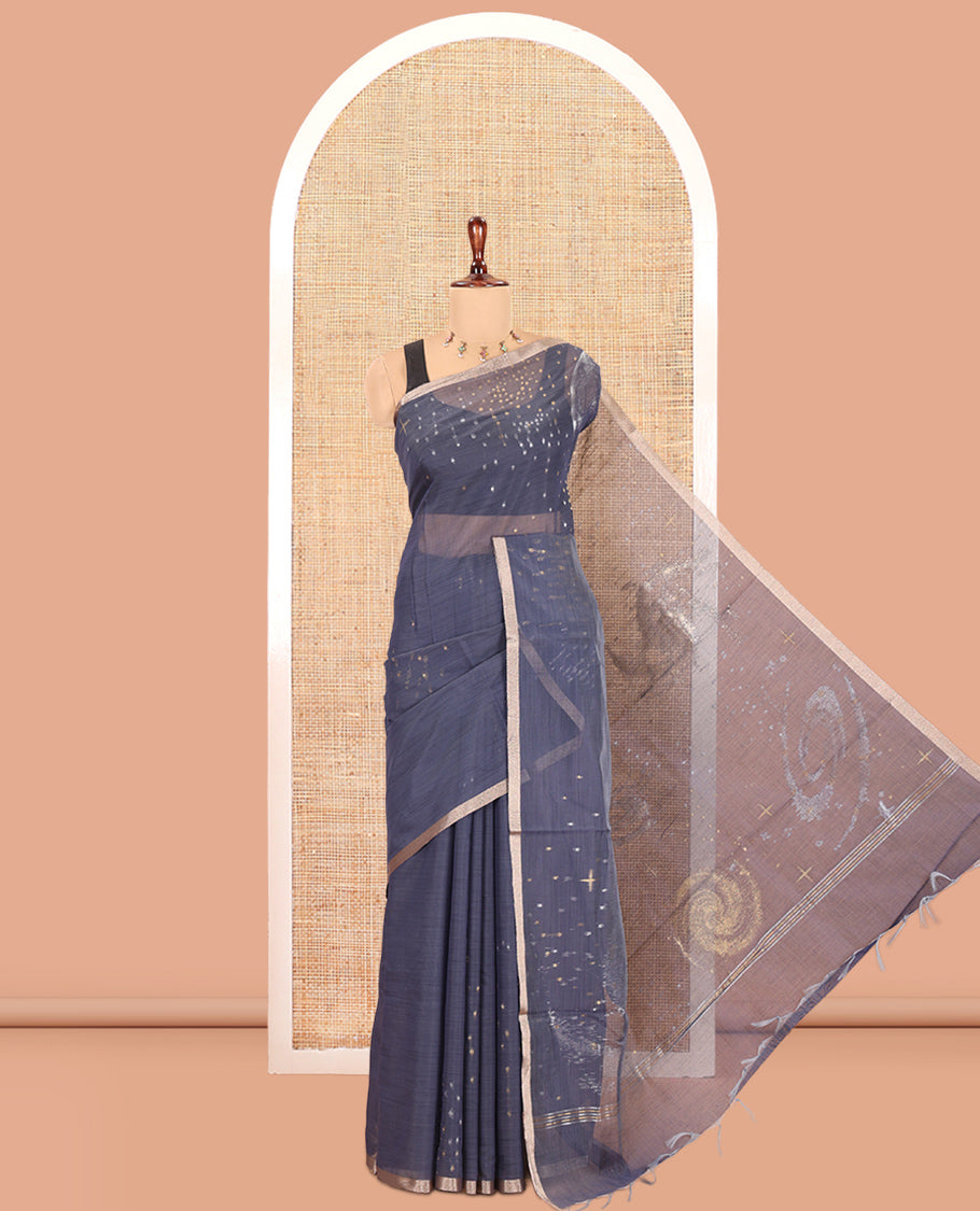 Navy Blue Chanderi Cotton Saree