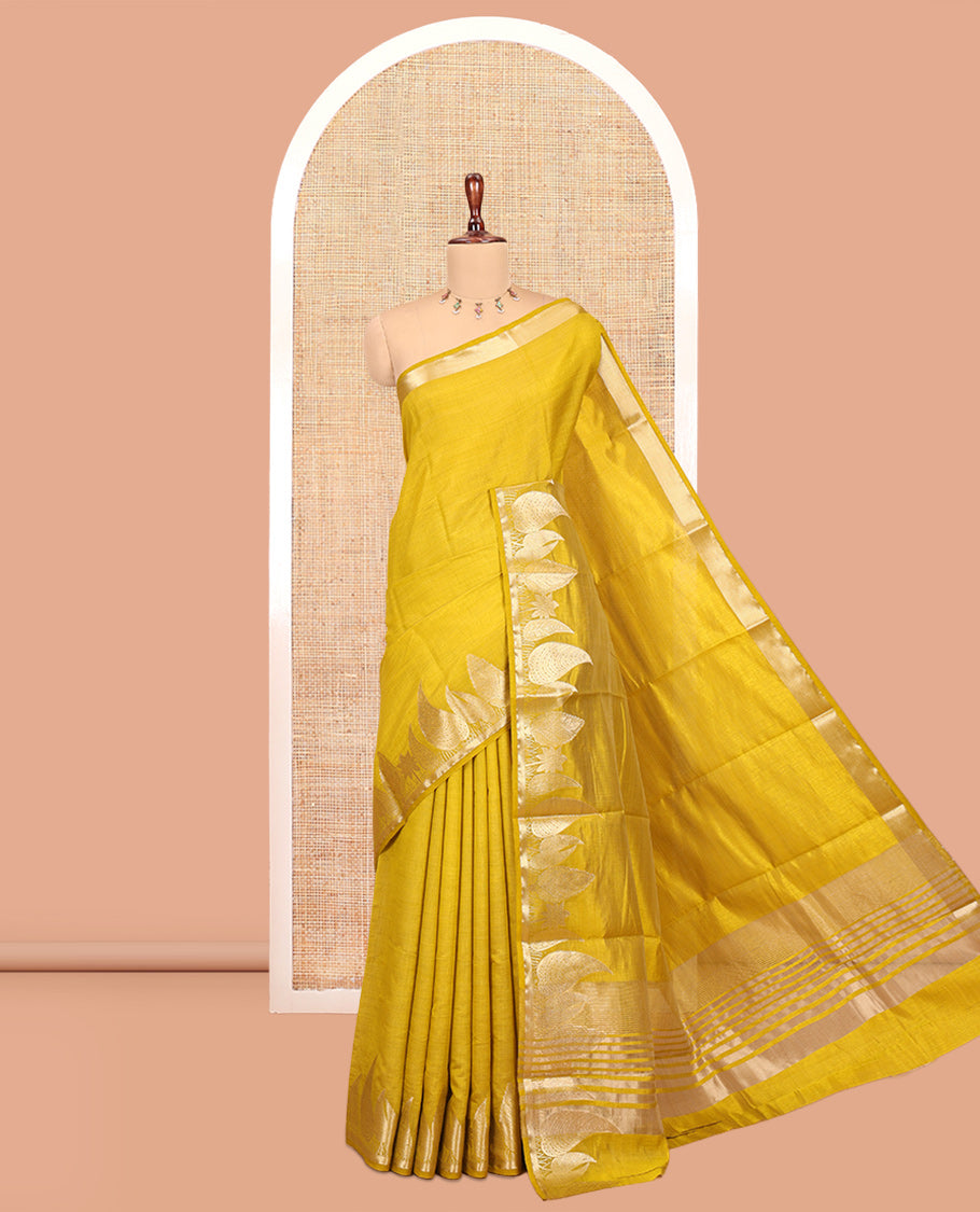 Yellow Plain Art Tussar Saree