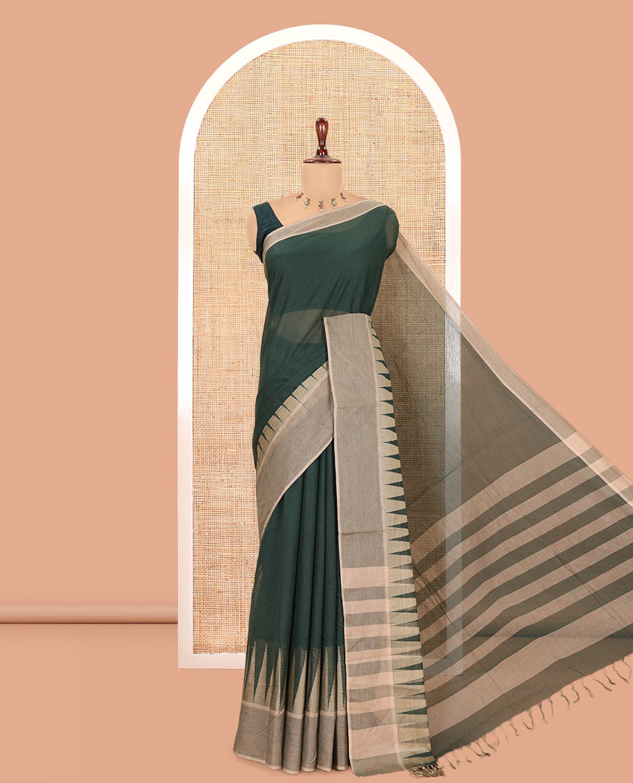 Green Plain Cotton Saree