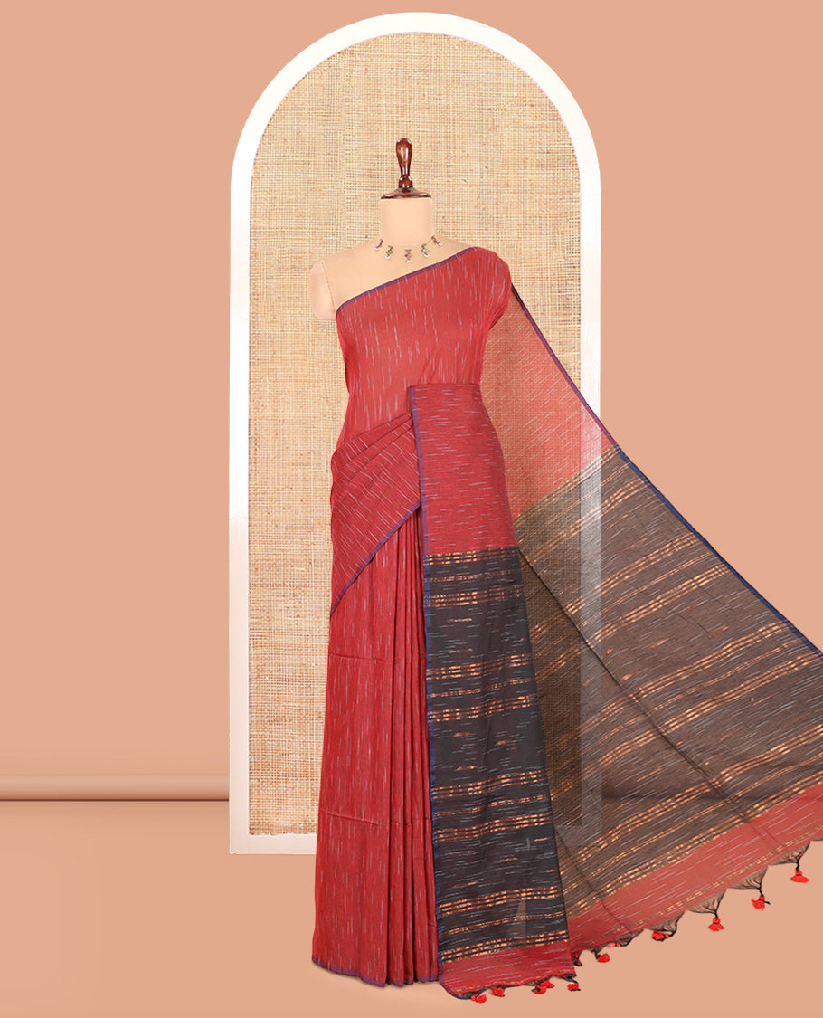 Borderless Red Khadi Cotton Saree