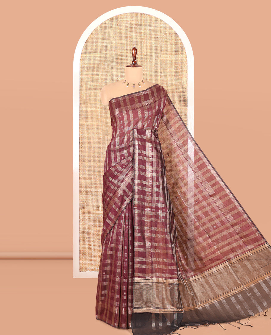 Wine Semi-Raw Silk Saree