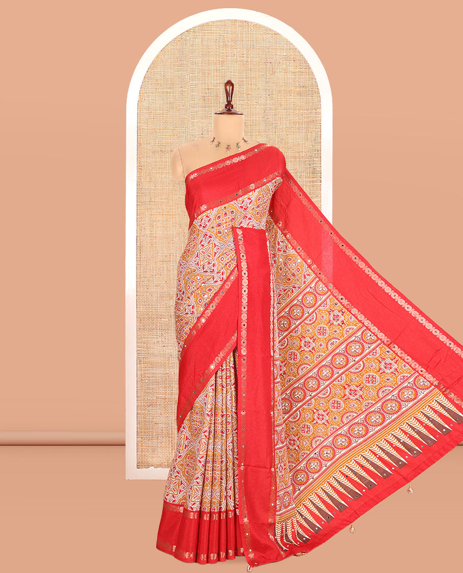 Red Dola Tussar Saree