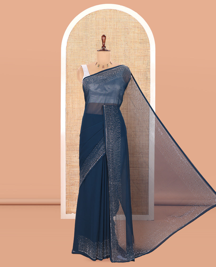 Blue Plain 60-Gm Georgette Saree