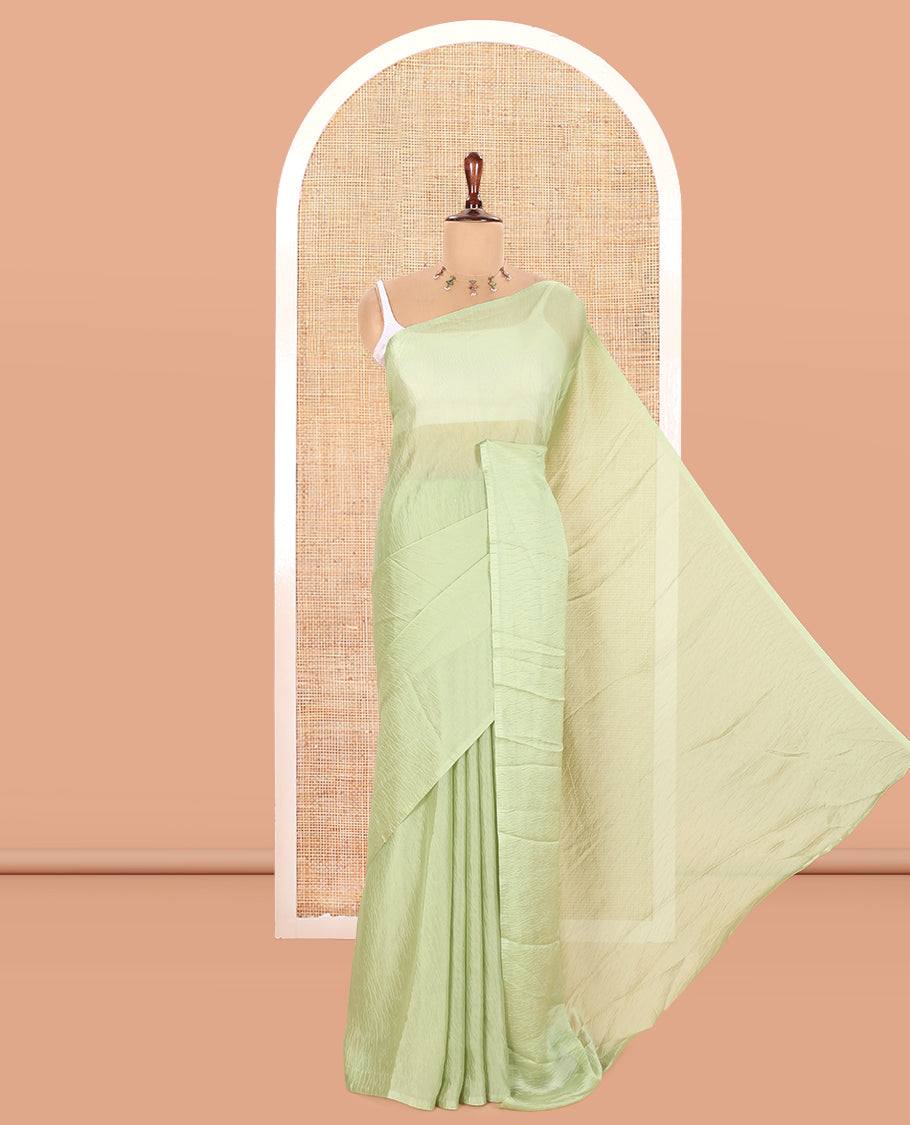 Borderless Parrot Green Plain Rangoli Chiffon Saree