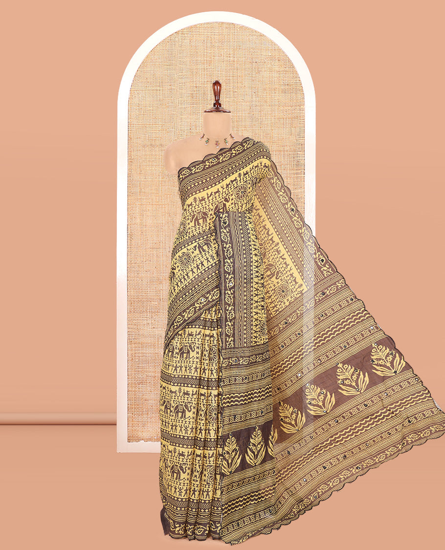Yellow Linen Cotton Saree