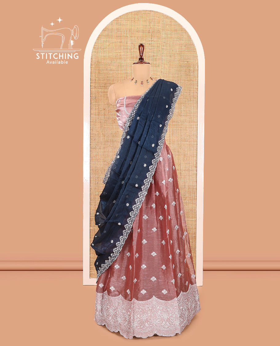 Onion Pink Velvet Organza Half-Saree