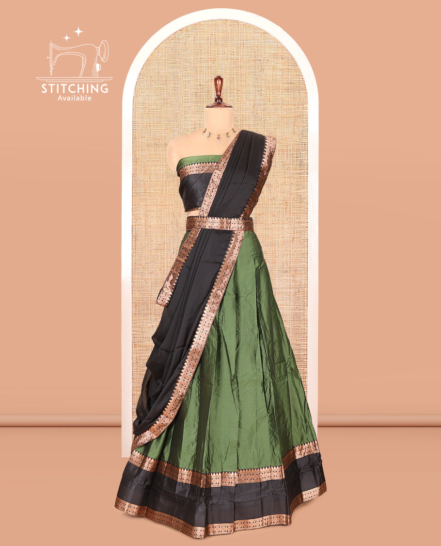 Green Semi-Silk Half-Saree