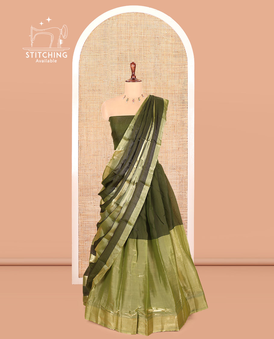 Mehendi Green Velvet Organza Half-Saree