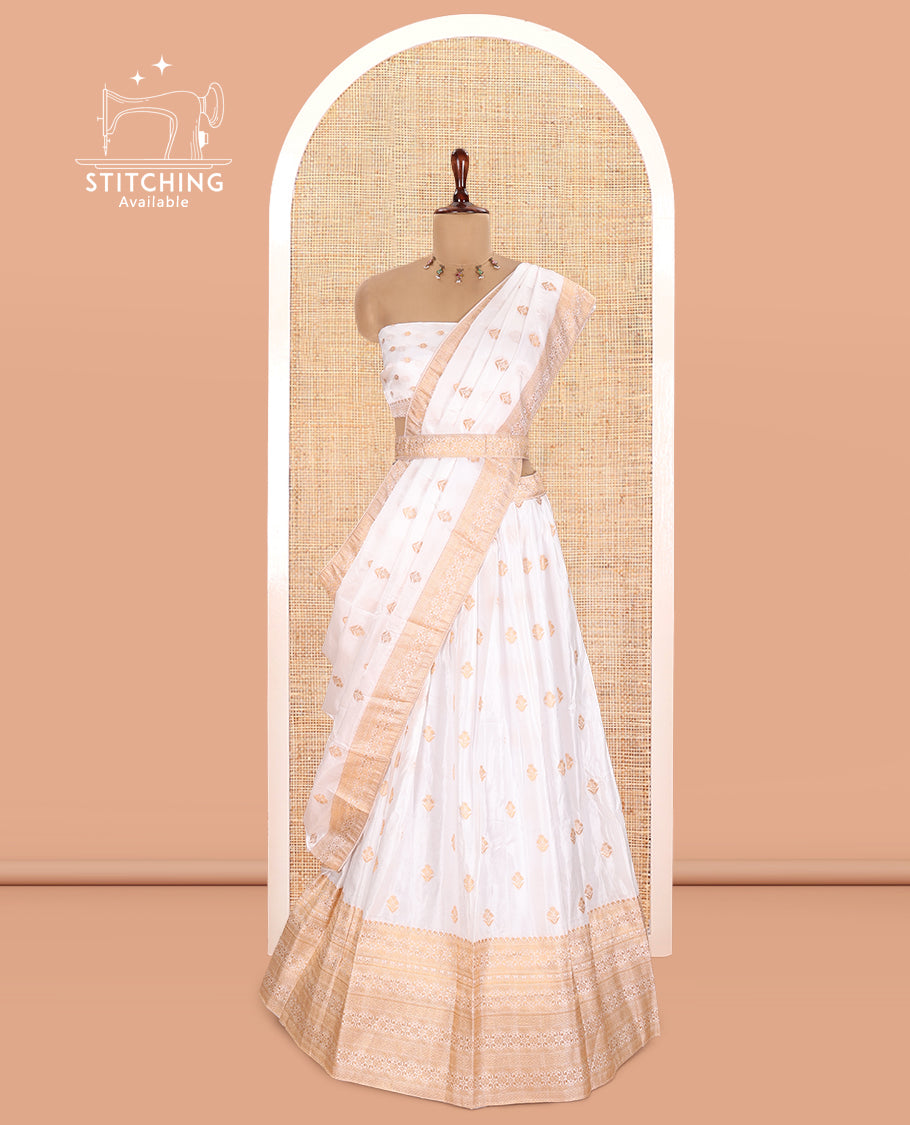 Milk White Semi-Silk Half-Saree