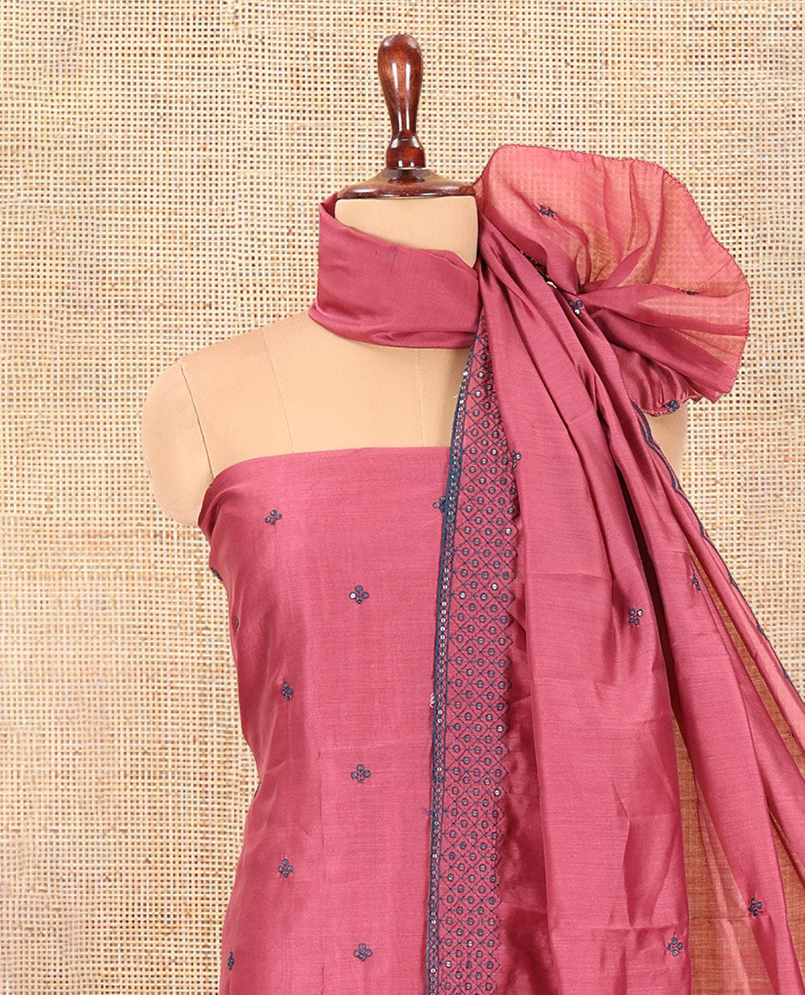 Gajri Pink Semi-Silk Material Churidar Thread-Sequins Embroidered Top, a Plain Bottom, a Embroidered Dupatta