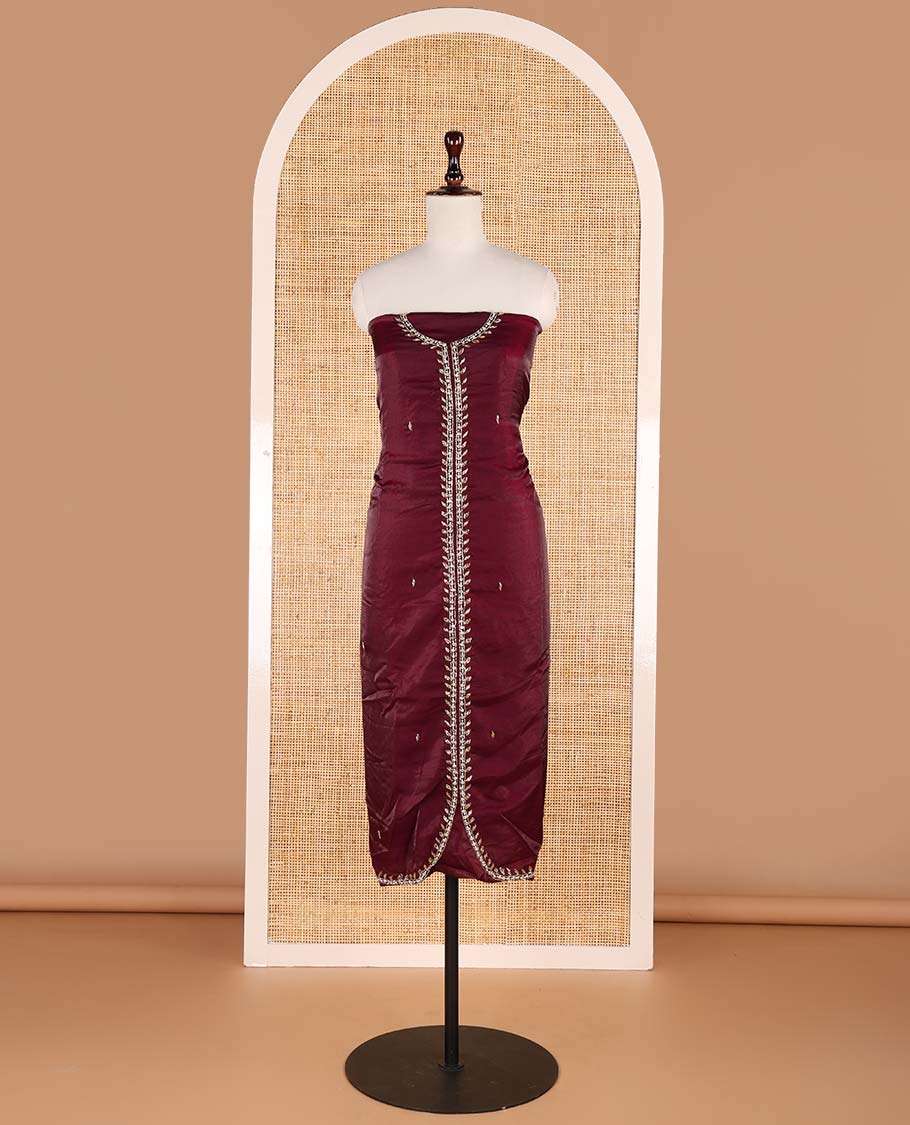Wine color sherwani pattern , hand work velvet organza chudidhar material top with american crepe pant & one side bead work dupatta