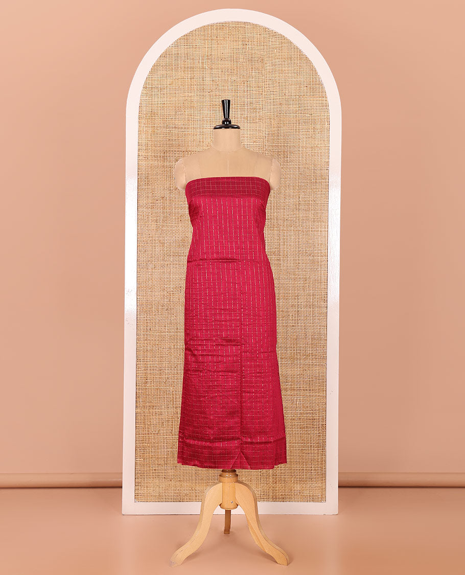 Majenta Material Chudidar Set, Adorned with Zari Checks All Over Its Semi-Silk Top, Comes with a Subtle Plain Bottom, and a Contrast Semi-Silk Dupatta of Zari Border and Tassels