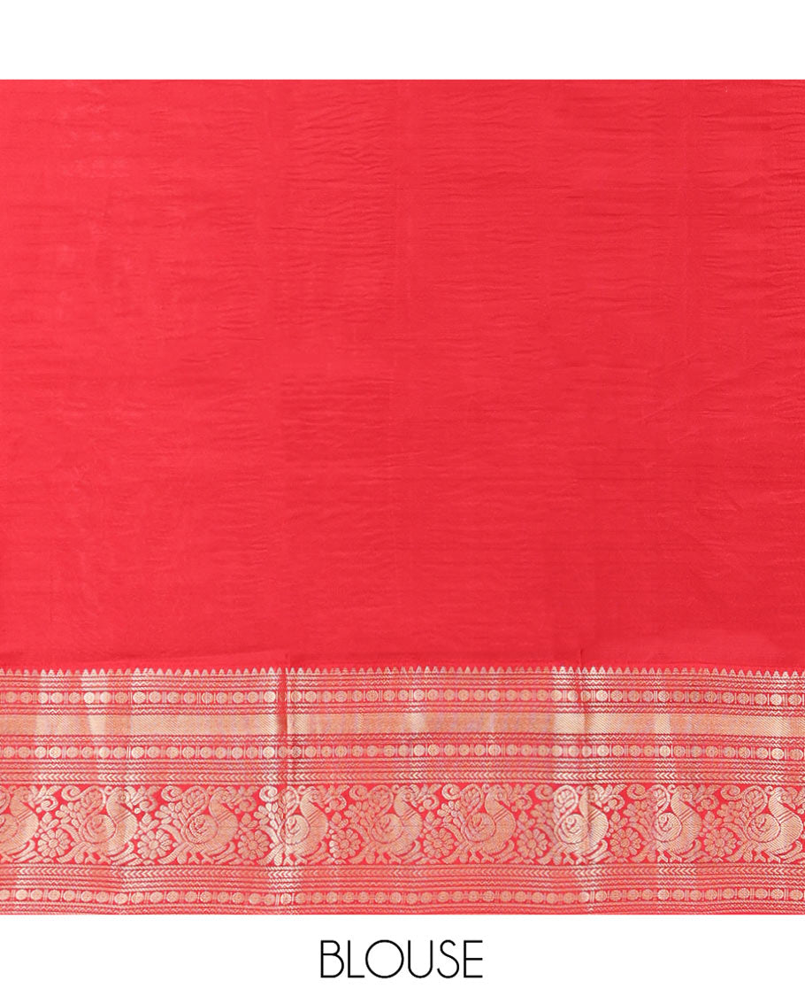Black Vasundhara Silk Saree Embellished with Checks All Over Its Body, Complemented by Contrast Border of Rekku, Neli, Rudraksham, Kathir, and Mayil Designs, a Grand Pallu of Intricate Designs, and Paired with a Contrast Blouse