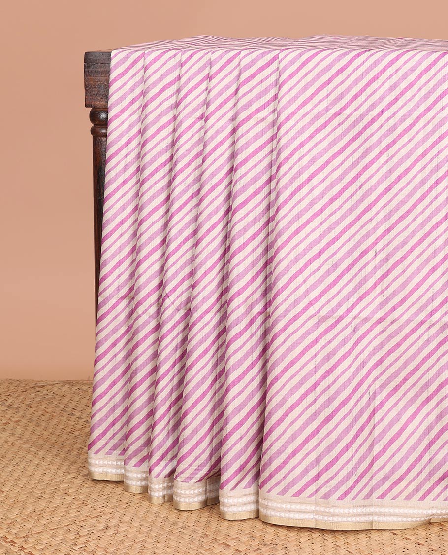 Lavender geometrical block print fancy tussar saree with zari diamond thread woven border & block print pallu along with printed blouse