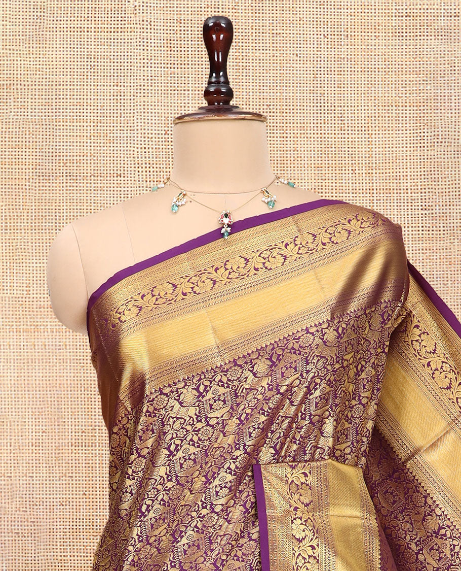 Purple Budget Silk Saree, Ornamented with Jacquard Design, a Zari Border, Grand Pallu, and a Matching Blouse