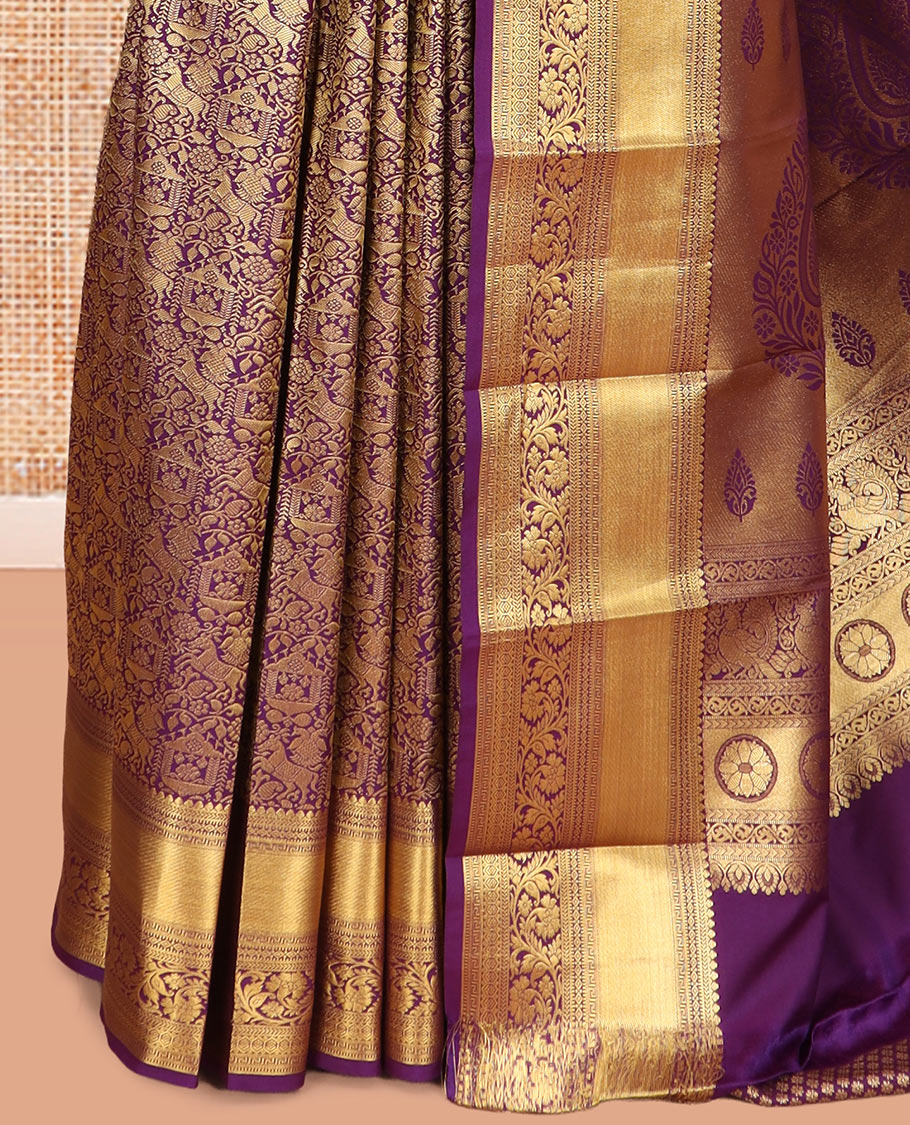 Purple Budget Silk Saree, Ornamented with Jacquard Design, a Zari Border, Grand Pallu, and a Matching Blouse