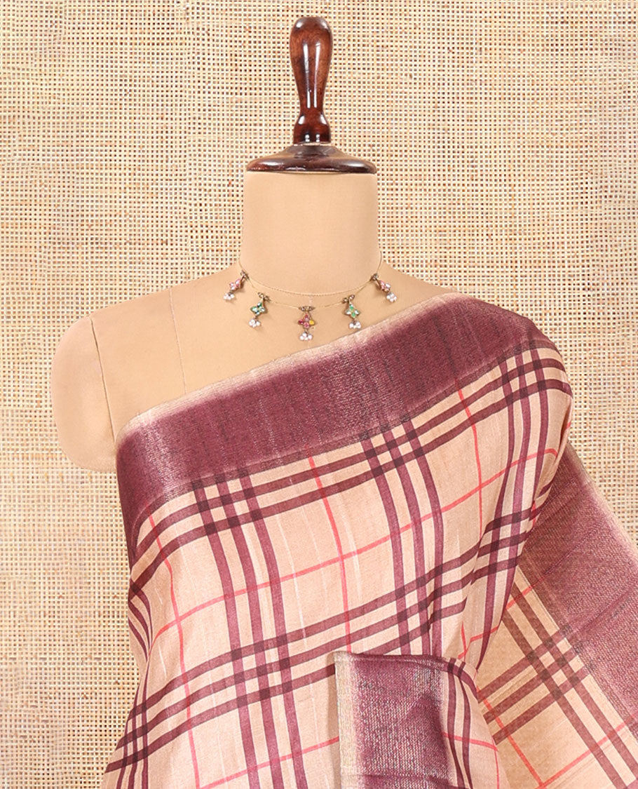 Sandal Fancy Tussar Silk Saree